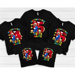 custom super mario kids shirt, super mario tees, super mario theme shirts, mario birthday t shirts, super mario birthday