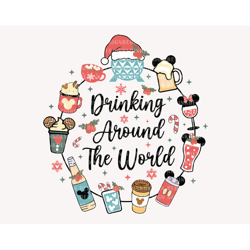 Drinking Around The World Png, Christmas Doodle Png, Christmas Drink Png, Mouse Coffee , Retro Christmas Shirt, Holiday Season Png Files - 1.jpg