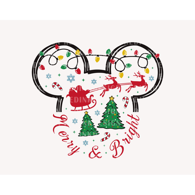 Merry And Bright SVG, Christmas Svg, Christmas Mouse, Christmas Sleigh Svg, Christmas Light Svg, Holiday Season Svg Cut Files - 1.jpg