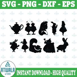 alice in wonderland svg cut file, vector silhouettes, printable vector clip arts