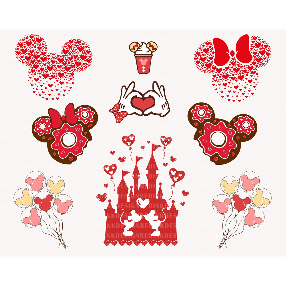Mouse Valentine Bundle Svg, Mouse Snack Svg, Mouse Castle Love Svg, Valentine's Day, Mouse Balloon Svg, Valentines Couple shirt SVG File - 1.jpg