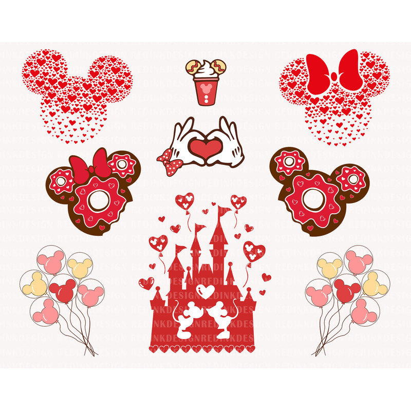 Mouse Valentine Bundle Svg, Mouse Snack Svg, Mouse Castle Love Svg, Valentine's Day, Mouse Balloon Svg, Valentines Couple shirt SVG File - 1.jpg