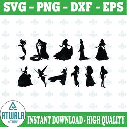 princess silhouettes, instant download, clipart, elements, png - instant download