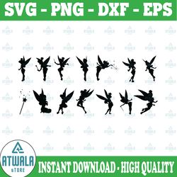 disney's tinkerbell svg cut files, tinkerbell silhouette svg, tinkerbell clipart, fairy svg, dxf, png, printable