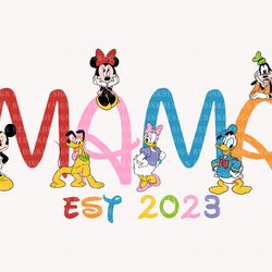retro mama est 2023 svg, mothers day svg, mouse and friends