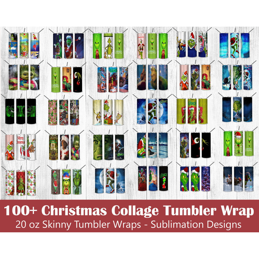 Tumbler 20oz Bundle, Christmas Collage Tumbler Wrap - 20 oz Sublimation Tumbler Wrap PNG Digital File, Merry Grinchmas, Funny Christmas PNG - 1.jpg