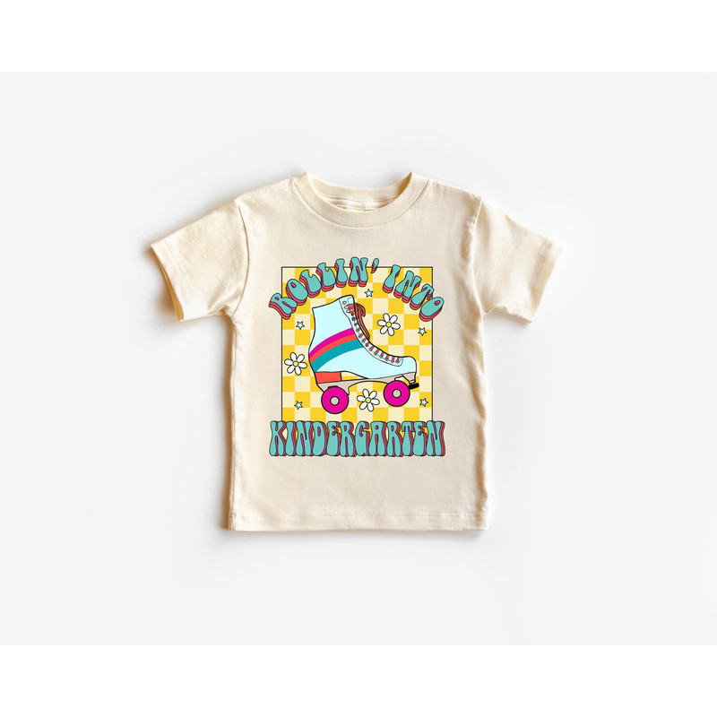 Back to school Kindergarten Shirt, Rollin' Into School Shirt, Skating Girls School T-Shirt, Groovy Kindergarten Toddler Tee - 1.jpg