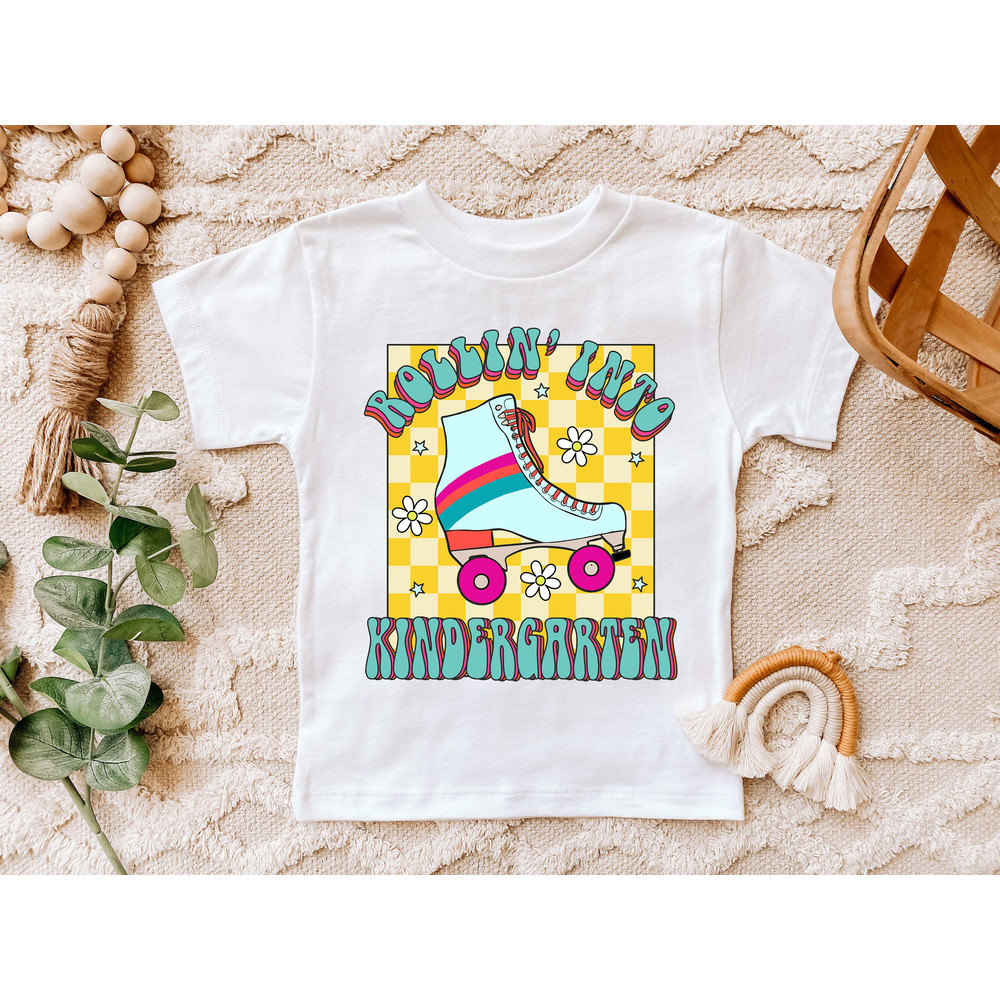 Back to school Kindergarten Shirt, Rollin' Into School Shirt, Skating Girls School T-Shirt, Groovy Kindergarten Toddler Tee - 2.jpg