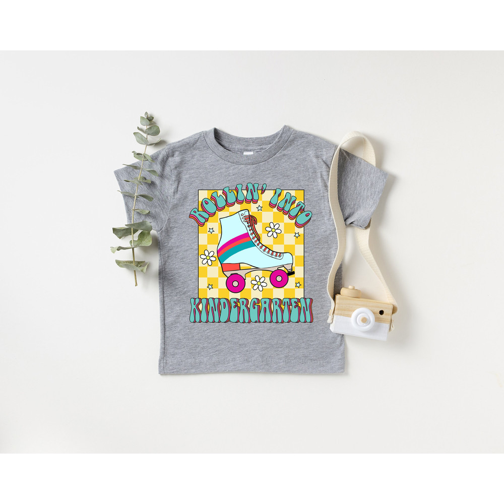 Back to school Kindergarten Shirt, Rollin' Into School Shirt, Skating Girls School T-Shirt, Groovy Kindergarten Toddler Tee - 3.jpg