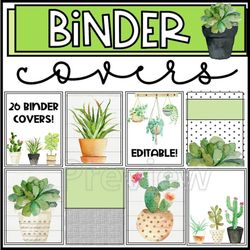 Teacher Binder Covers and Spines | Plant Binder Covers | Classroom Decor | Editable Covers | Classroom Binder Cover