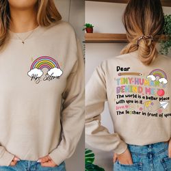 custom name teacher sweatshirt, dear tiny human behind me sweater, funny teacher gift, personalized teacher shirt