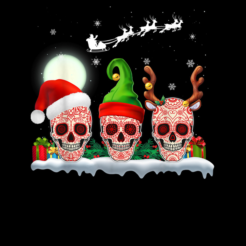 Christmas Three Mexican Flower Sugar Skull In Snow Xmas 5.jpg