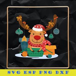 reindeer in the gift box svg, reindeer and gift svg, christmas svg