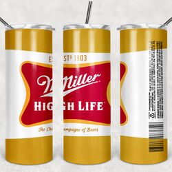 miller high life can tumbler png, miller high life can 20oz skinny sublimation designs png, drinks tumbler png