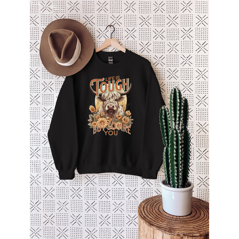 Highland Cow Sweatshirt, Life Is Tough But So Are You Sweater, Fall Western Cow Shirt, Retro Fall T-Shirt - 5.jpg
