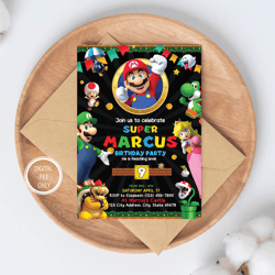 personalized file mario bros birthday boy invite | mario birthday invitation,invitation png file only, digital download