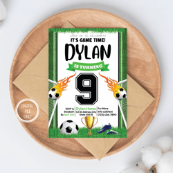 personalized file soccer birthday invitation, soccer party invite, invitation png file only, digital download