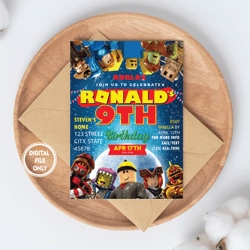 personalized file roblox invite roblox birthday invitation roblox party, invitation png file only, digital download