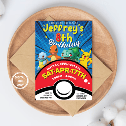personalized file pokemone birthday invitation, pokemon birthday invitation, invitation png file only, digital download