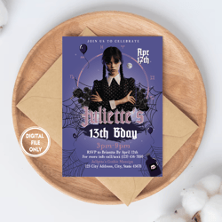 personalized file wednesday addams birthday invitation | wednesday party, invitation png file only, digital download