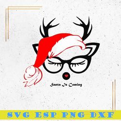 santa is coming svg, reindeer girl face  svg, merry christmas svg