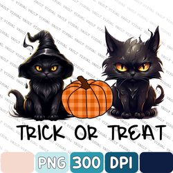 trick or treat png, black cat and pumpkin design png, cute halloween pumpkin png, halloween cat png