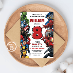 personalized file superhero birthday invitation | avengers party editable, invitation png file only, digital download