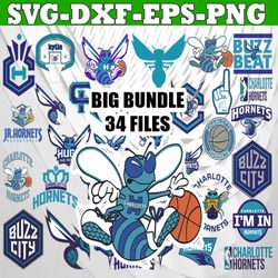 bundle 34 files charlotte hornets basketball team svg, charlotte hornets svg, nba teams svg, nba svg, png, dxf, eps, ins