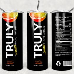 truly lemonade mango lemonade tumbler 20oz skinny sublimation designs png, drinks tumbler png