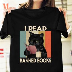 funny cat i read banned books funny bookworms reading book vintage t-shirt, bookworms shirt, cat shirt, book reading shi
