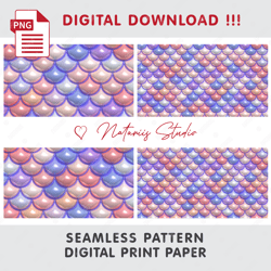 3D Inflated Puff Mermaid Scales - Seamless Tileable Pattern - Digital Paper - PNG 300 dpi