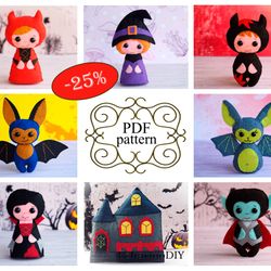 Felt Halloween ornaments patterns, Halloween felt set, Felt doll pattern, Felt patterns, PDF felt pattern