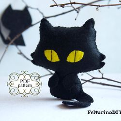 felt halloween cat pattern, cat sewing pattern, black cat decor, felt doll pattern, felt patterns, pdf felt pattern