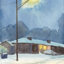Snowy Night And Street Light