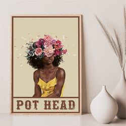 pot head poster, flower head black girl poster, pot head garden wall art, gardening poster, african american print, blac