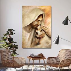 pet in hand of jesus christ poster, custom pet photo, memorial poster, dog lovers gift, jesus print art, religion poster