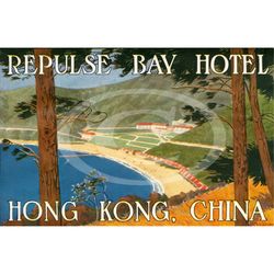 vintage dan sweeney the repulse bay hotel hong kong china luggage travel label fine art print giclee poster