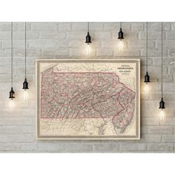 1864 vintage map of pennsylvania pennsylvania map pennsylvania housewarming gift pennsylvania map art decorative pennsyl