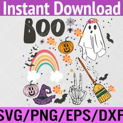 Halloween Boo Rainbow Skeleton Hands Pumpkin Spooky Season Svg, Eps, Png, Dxf, Digital Download
