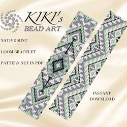 Loom bracelet pattern Native mint, ethnic inspired Bead LOOM bracelet pattern in PDF - instant download