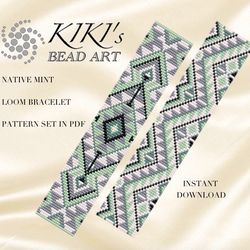 loom bracelet pattern native mint, ethnic inspired bead loom bracelet pattern in pdf - instant download