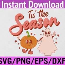 Retro Tis' The Season Pumpkin And Ghost Halloween Party Svg, Eps, Png, Dxf, Digital Download