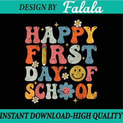 retro groovy happy first day of school teacher student png, first day of school png, back to school png, digital downloa