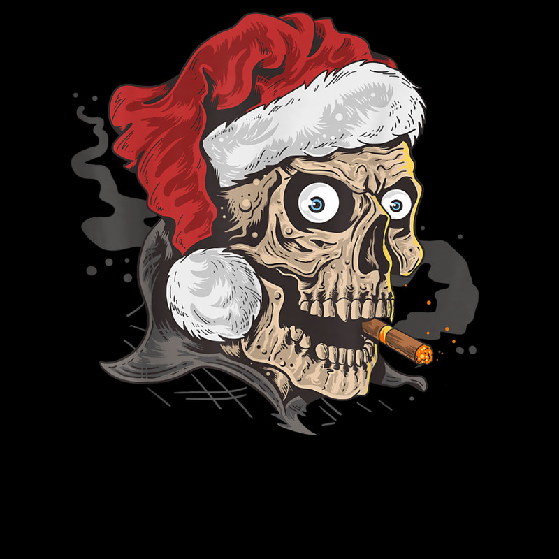 Santa Claus Christmas Skull Smoking Cigars Men Red Hat Gift 3.jpg