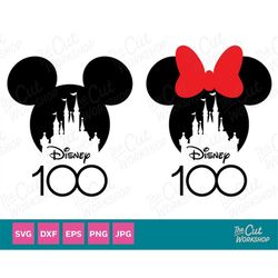 100 Years of Wonder Anniversary Mouse Ears with Bow and Castle | SVG Clipart Digital Download Sublimation Cricut Cut Fil