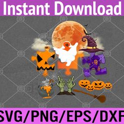 Halloween Autism Awareness Three Puzzles Scary Witch Svg, Eps, Png, Dxf, Digital Download