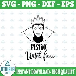 resting witch face svg, disney villain svg, evil queen svg, snow white svg, queen svg, funny svg, disney svg, crown svg