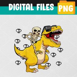 Kids Skeleton Riding Dinosaur Lazy Halloween PNG, Digital Download