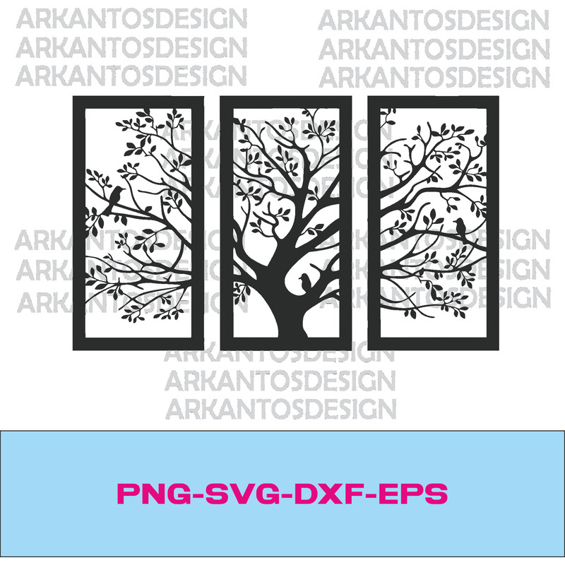 Tree wall art svg , dxf , EPS files, Plasma cut file, wall art dxf, Laser cut files, Glowforge files, Wall Art panel svg - 1.jpg