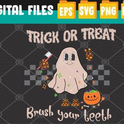 Trick Or Treat Brush Your Teeth Retro Halloween Cute Dentist Svg, Eps, Png, Dxf, Digital Download